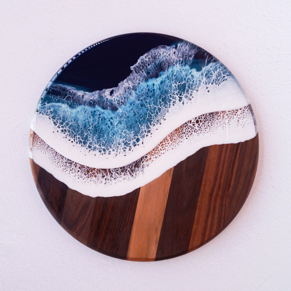Walnut Wood Large Circle Serving Board - Tidal Teal