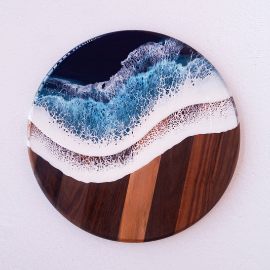 Walnut Wood Large Circle Serving Board - Tidal Teal