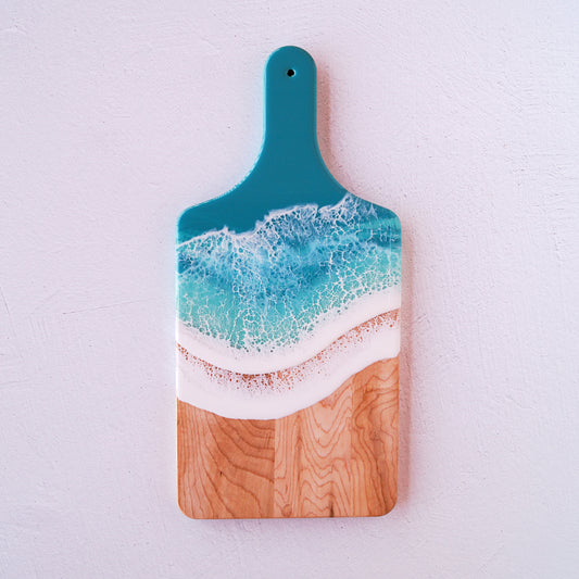 Maple Wood Medium Serving Board w/ Handle - Aqua Surf