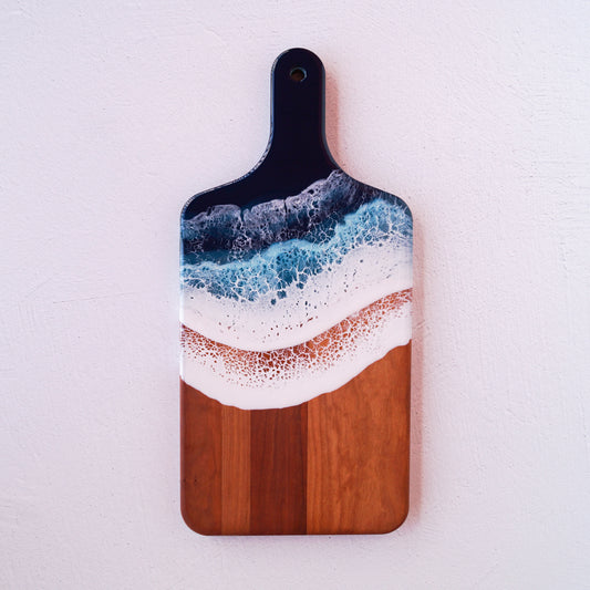 Cherry Wood Medium Serving Board w/ Handle - Tidal Teal