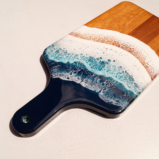 Cherry Wood Medium Serving Board w/ Handle - Tidal Teal