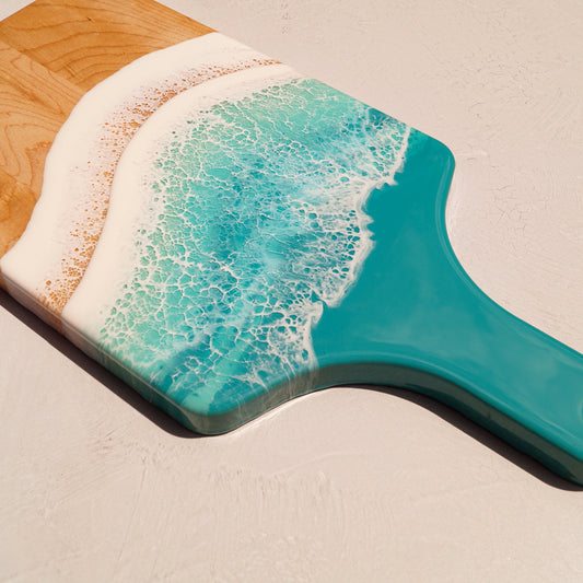 Maple Wood Medium Serving Board w/ Handle - Aqua Surf
