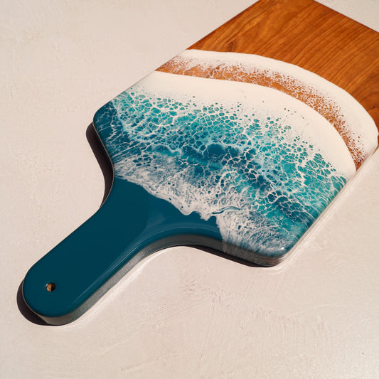 Cherry Wood Medium Serving Board w/ Handle - Tropical Lagoon