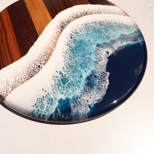 Walnut Wood Large Circle Serving Board - Tidal Teal