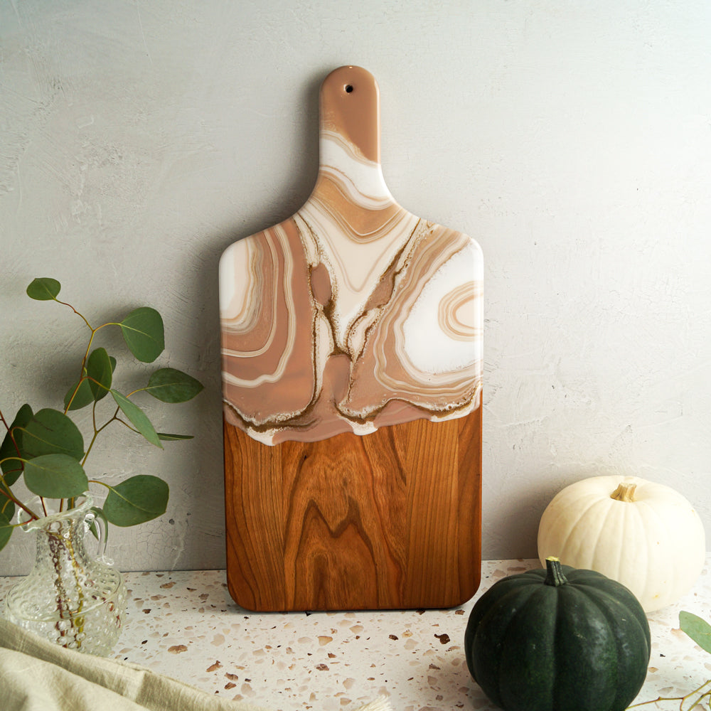 Cherry Wood Medium Serving Board w/ Handle - Spiced Chai
