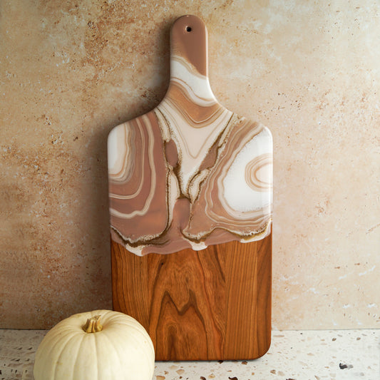 Cherry Wood Medium Serving Board w/ Handle - Spiced Chai