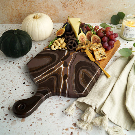 Cherry Wood Large Serving Board w/ Handle - Hot Chocolate