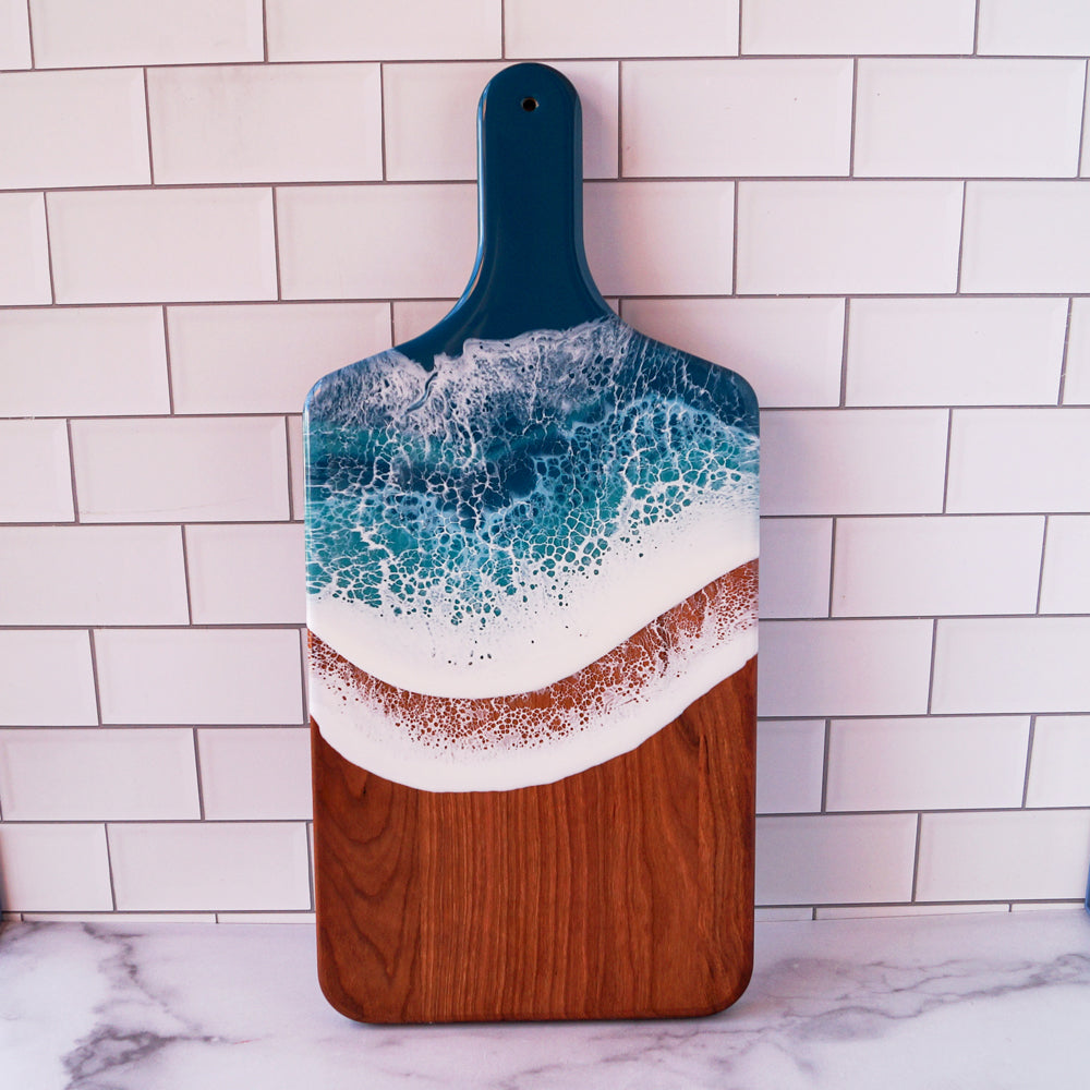 Cherry Wood Medium Serving Board w/ Handle - Tropical Lagoon