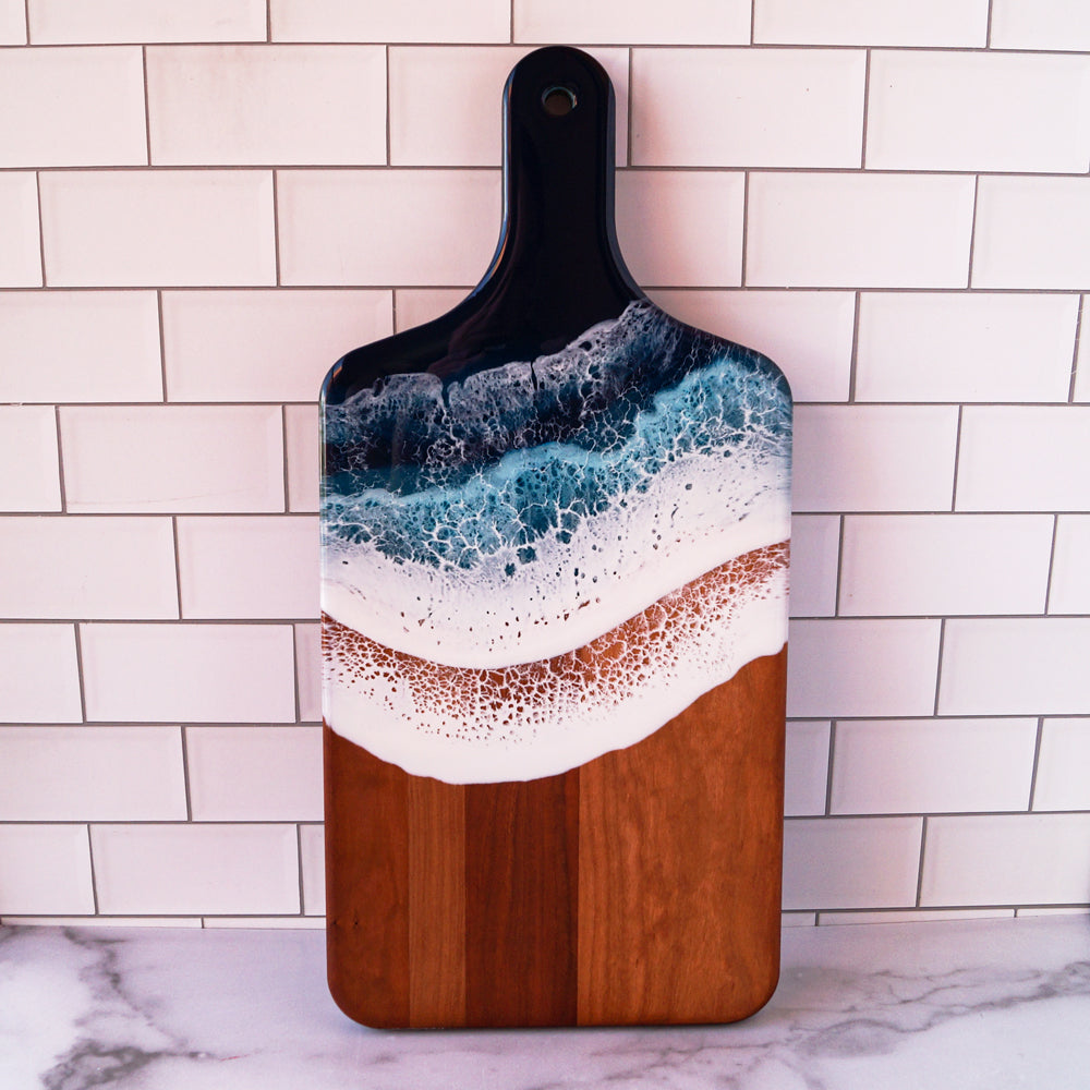 Cherry Wood Medium Serving Board w/ Handle - Tidal Teal