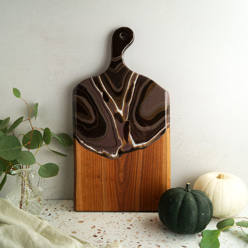 Cherry Wood Large Serving Board w/ Handle - Hot Chocolate